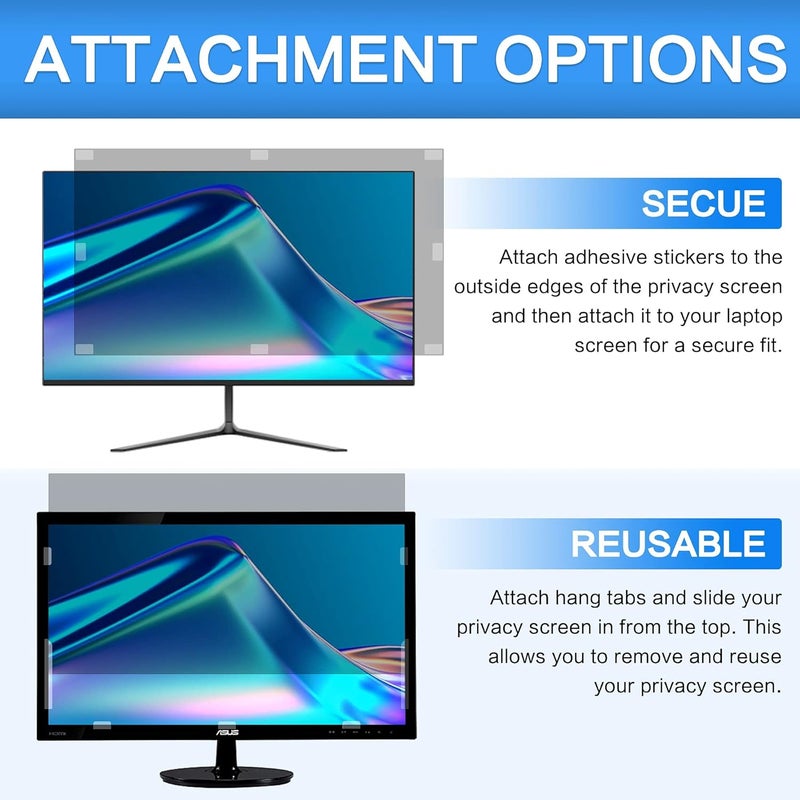 ZOEGAA 25 Inch Computer Privacy Screen Filter for 16:9 Widescreen Monitor 21.8"x12.3" - Computer Screen Privacy Shield and Anti Blue Light Anti Glare Screen Protector - Image 5
